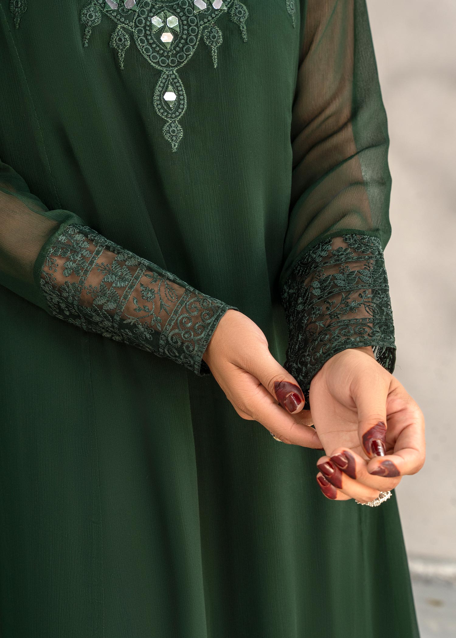 Bottle Green Embellished Chiffon Festive Wear Suit Online in Dubai DXB UAE Abudhabi Meena Bazaar