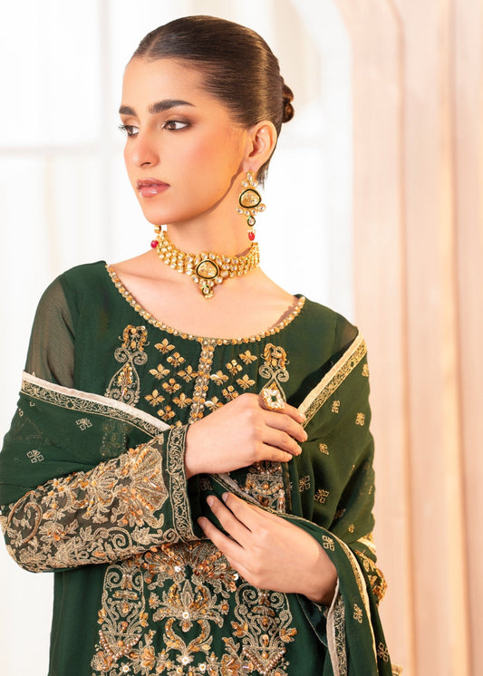 Bottle Green Embellished Chiffon Suit Online in Sri Lanka India Australia