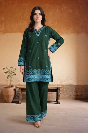 Bottle Green Embroidered Cotton Kurta Set Online in Dubai UAE Abudhabi Ajman Sharjah