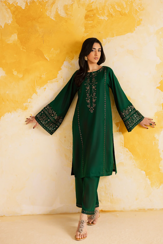Bottle Green Embroidered Cotton Kurta Set Online in Dubai UAE Abudhabi Ajman Sharjah