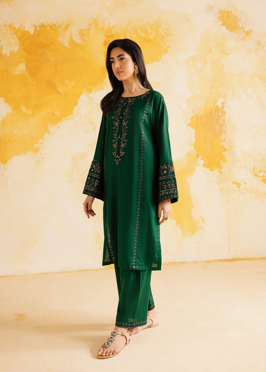 Bottle Green Embroidered Cotton Kurta Set Online in Sri Lanka India Australia