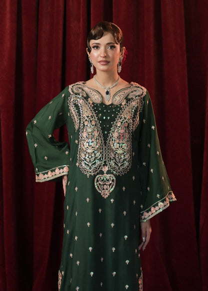 Bottle Green Embroidered Kaftan Pakistani Clothes Online in UK USA Canada