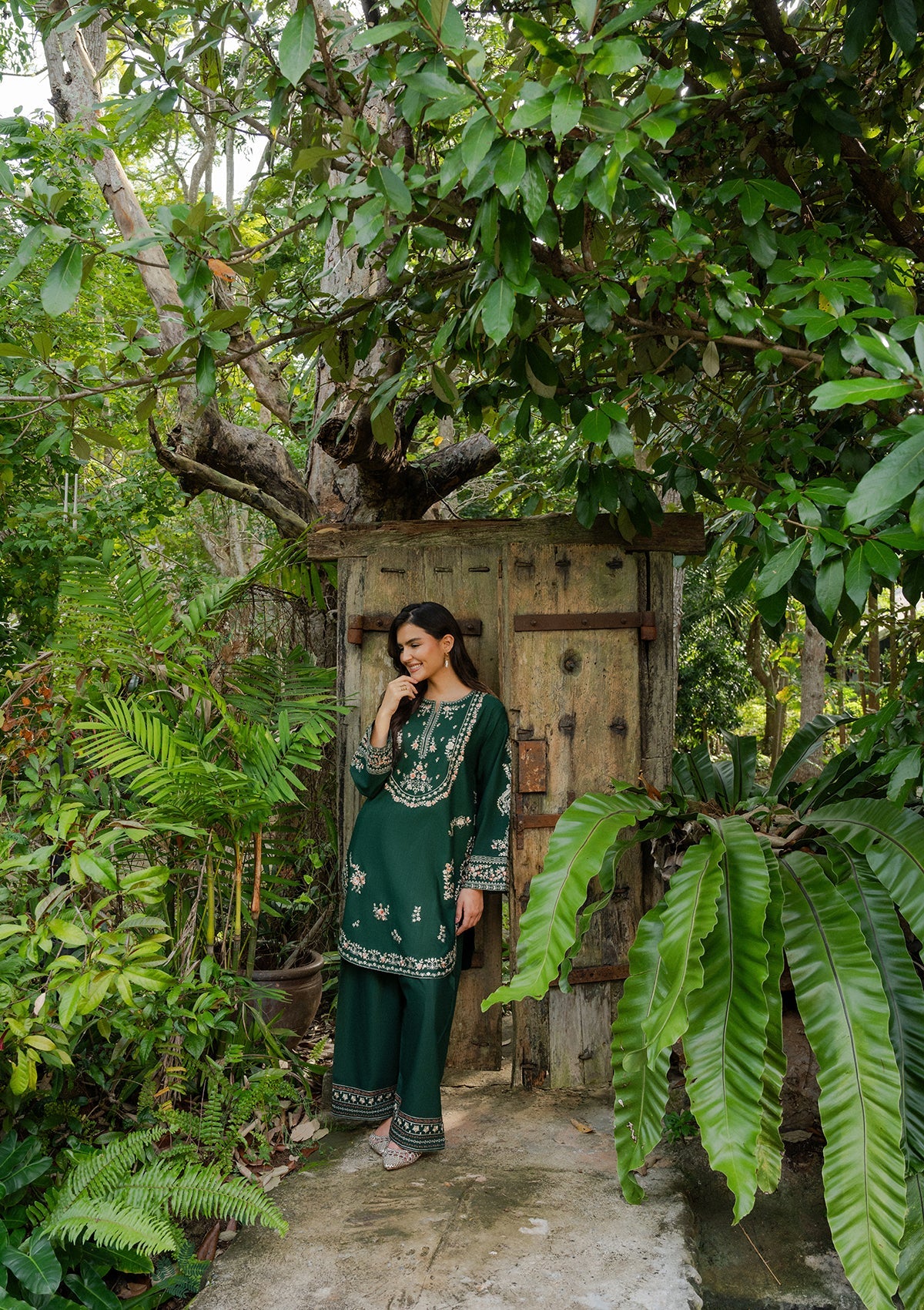 Bottle Green Embroidered Khaddar 2 Piece Pakistani Clothes Online in Dubai UAE Abudhabi Ajman Sharjah
