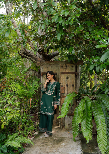 Bottle Green Embroidered Khaddar 2 Piece Pakistani Clothes Online in Dubai UAE Abudhabi Ajman Sharjah