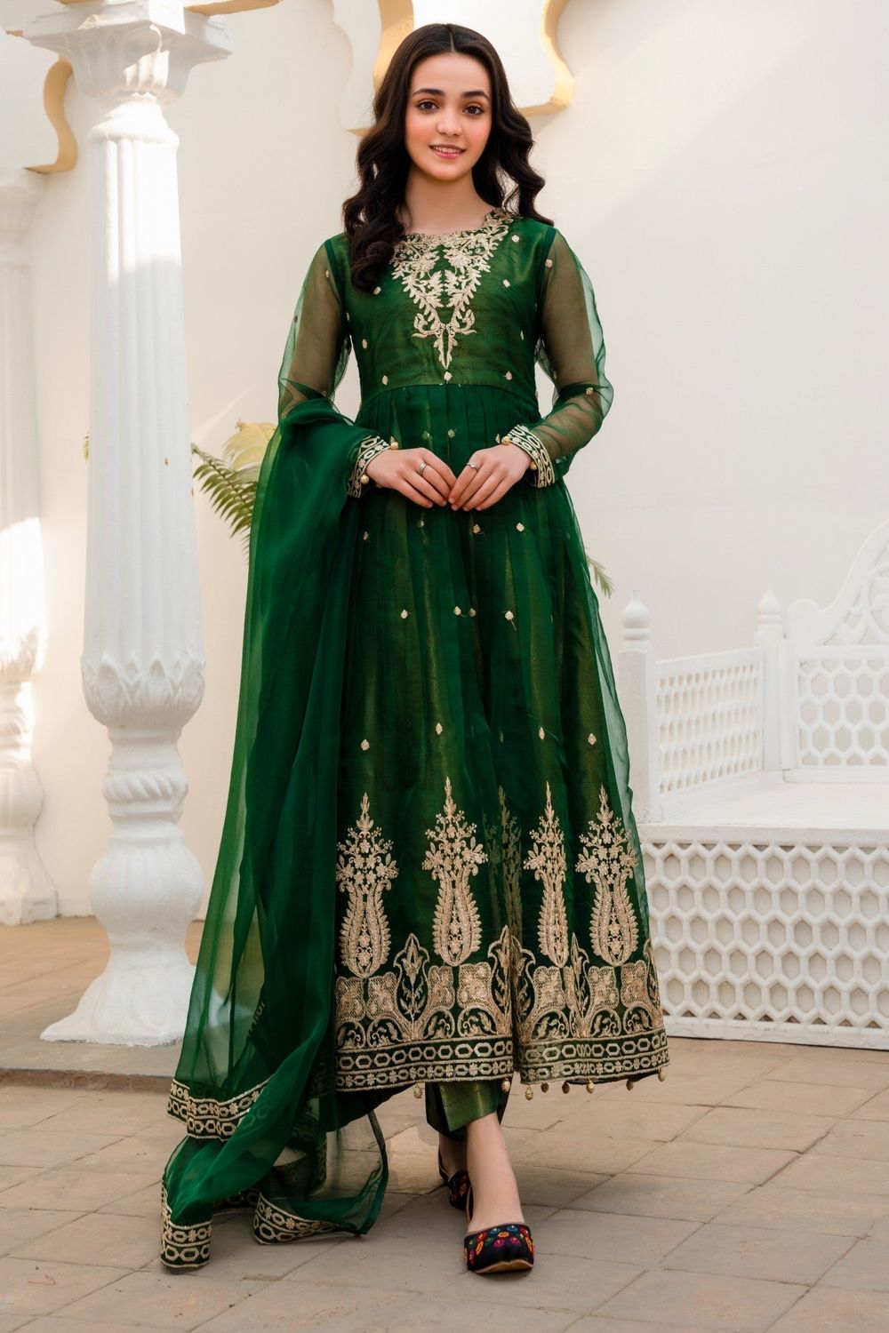 Bottle Green Embroidered Masuri Festive Suit Online in Dubai UAE Abudhabi Ajman Sharjah