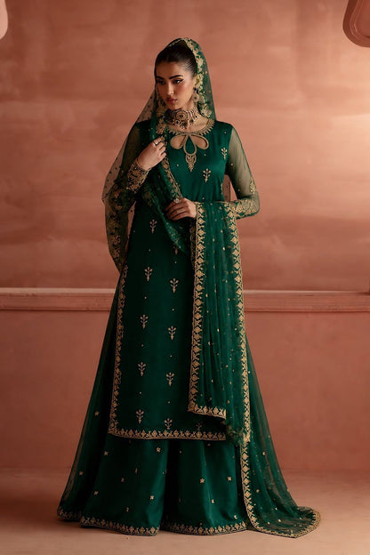 Bottle Green Embroidered Net Sharara Suit Online in Dubai UAE Abudhabi Ajman Sharjah