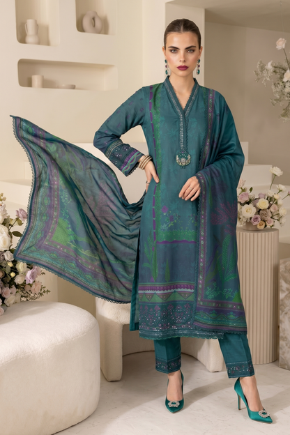 Bottle Green Embroidered Raw Silk Festive Suit Online in Dubai UAE Abudhabi Ajman Sharjah