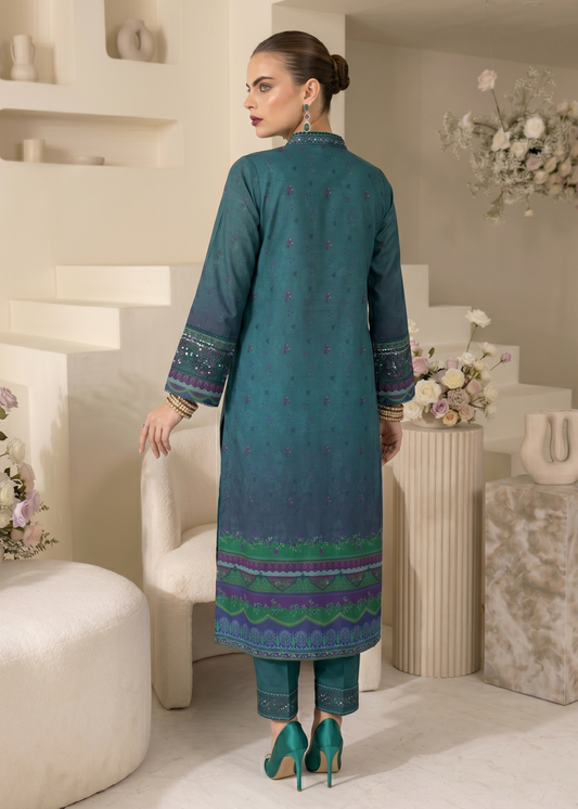 Bottle Green Embroidered Raw Silk Kurta Trouser Dupatta Online in Dubai DXB UAE Abudhabi Meena Bazaar