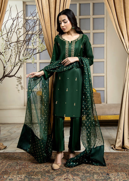 Bottle Green Hand Embellished Kattan Silk Ladies Suit Online in Dubai DXB UAE Abudhabi Meena Bazaar