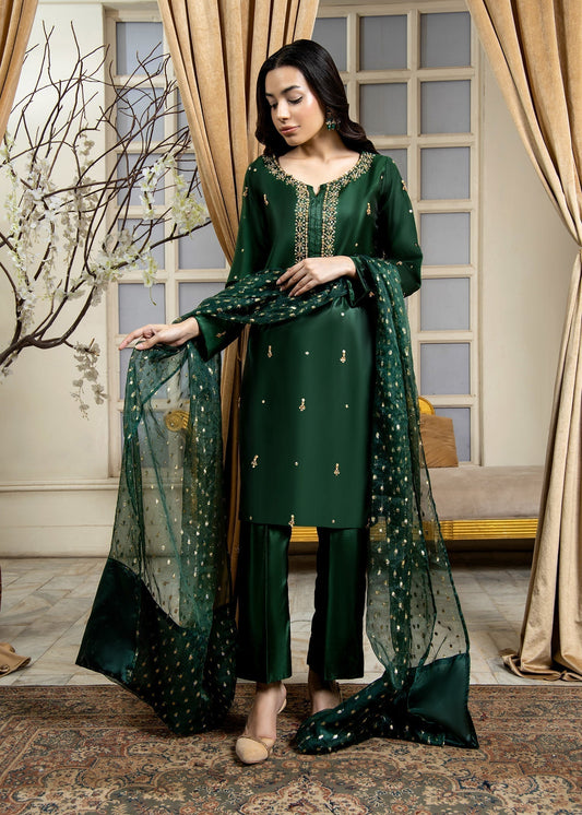 Bottle Green Hand Embellished Kattan Silk Ladies Suit Online in Dubai DXB UAE Abudhabi Meena Bazaar