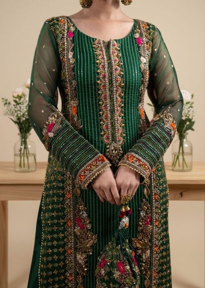 Bottle Green Hand Embroidered Banarasi Shalwar Kameez Online in Dubai DXB UAE Abudhabi Meena Bazaar