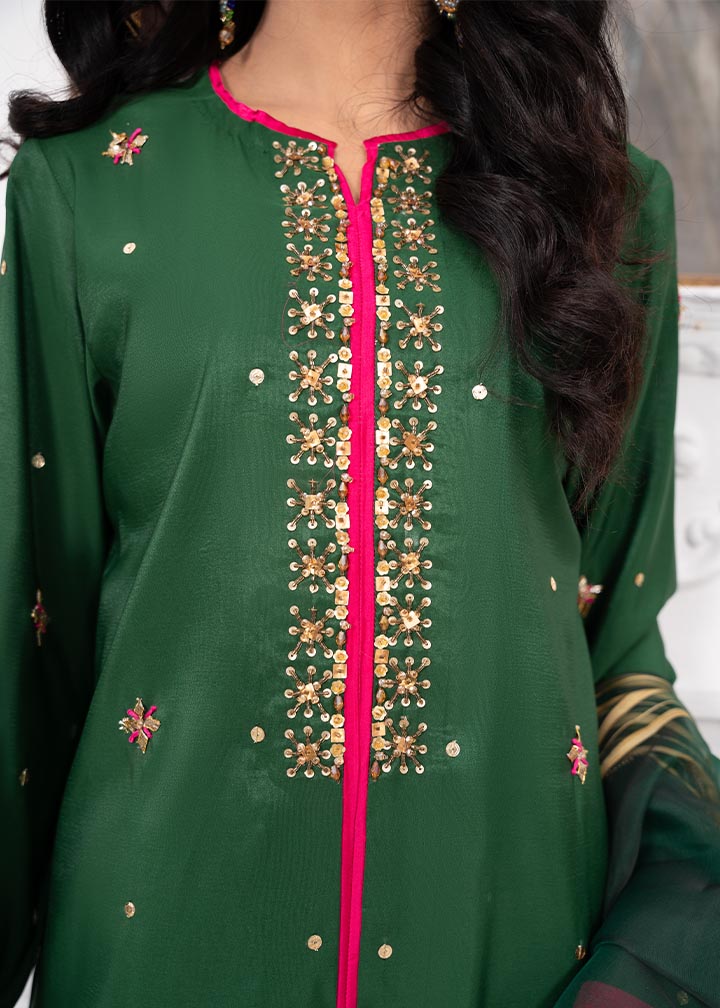 Bottle Green Hand Embroidered Silk Salwar Suit Online in Sri Lanka India Australia