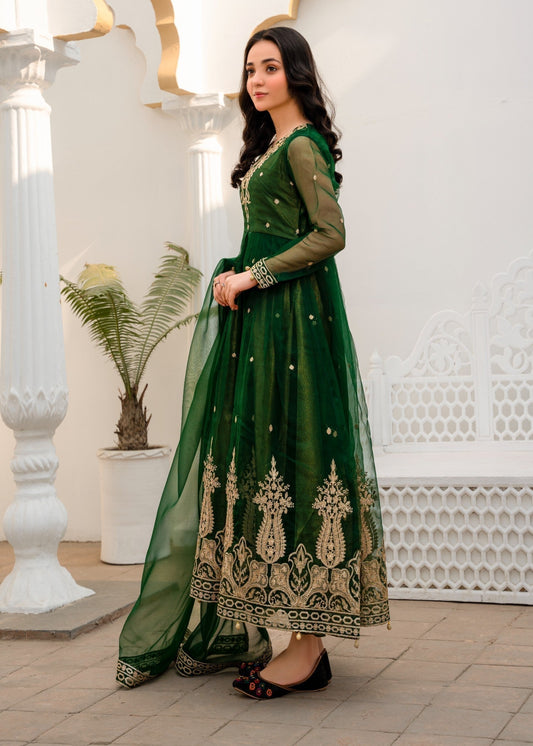 Bottle Green Organza Dupatta Festive Wear Online in Sri Lanka India Australia
