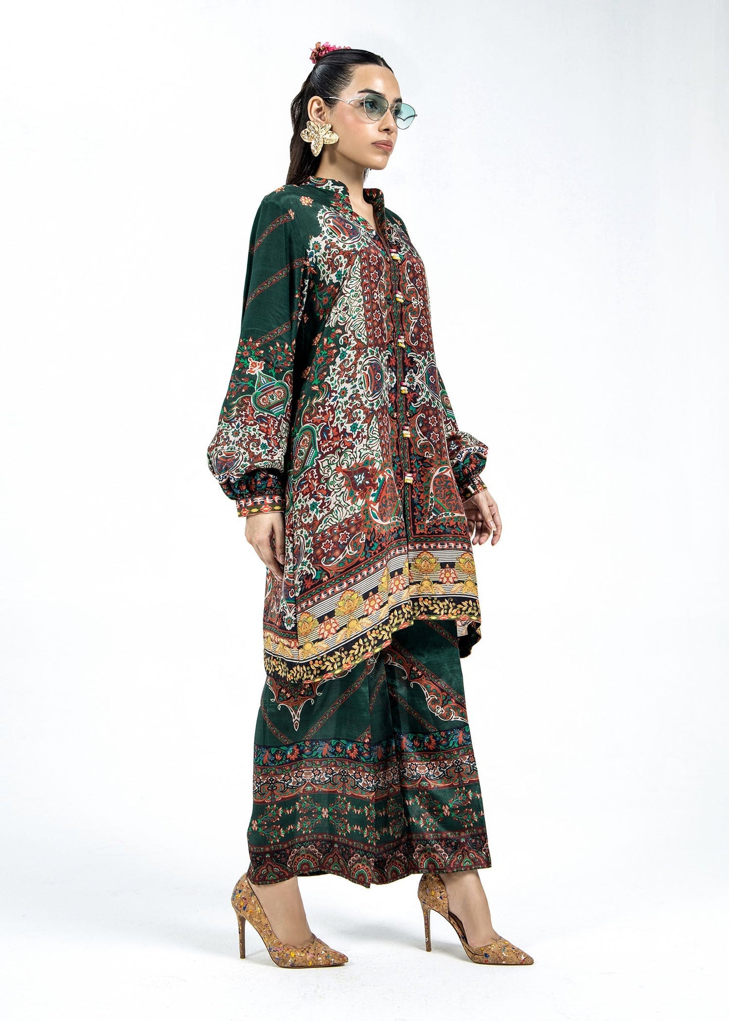 Bottle Green Raw Silk Co-Ord Set Online in Dubai DXB UAE Abudhabi Meena Bazaar