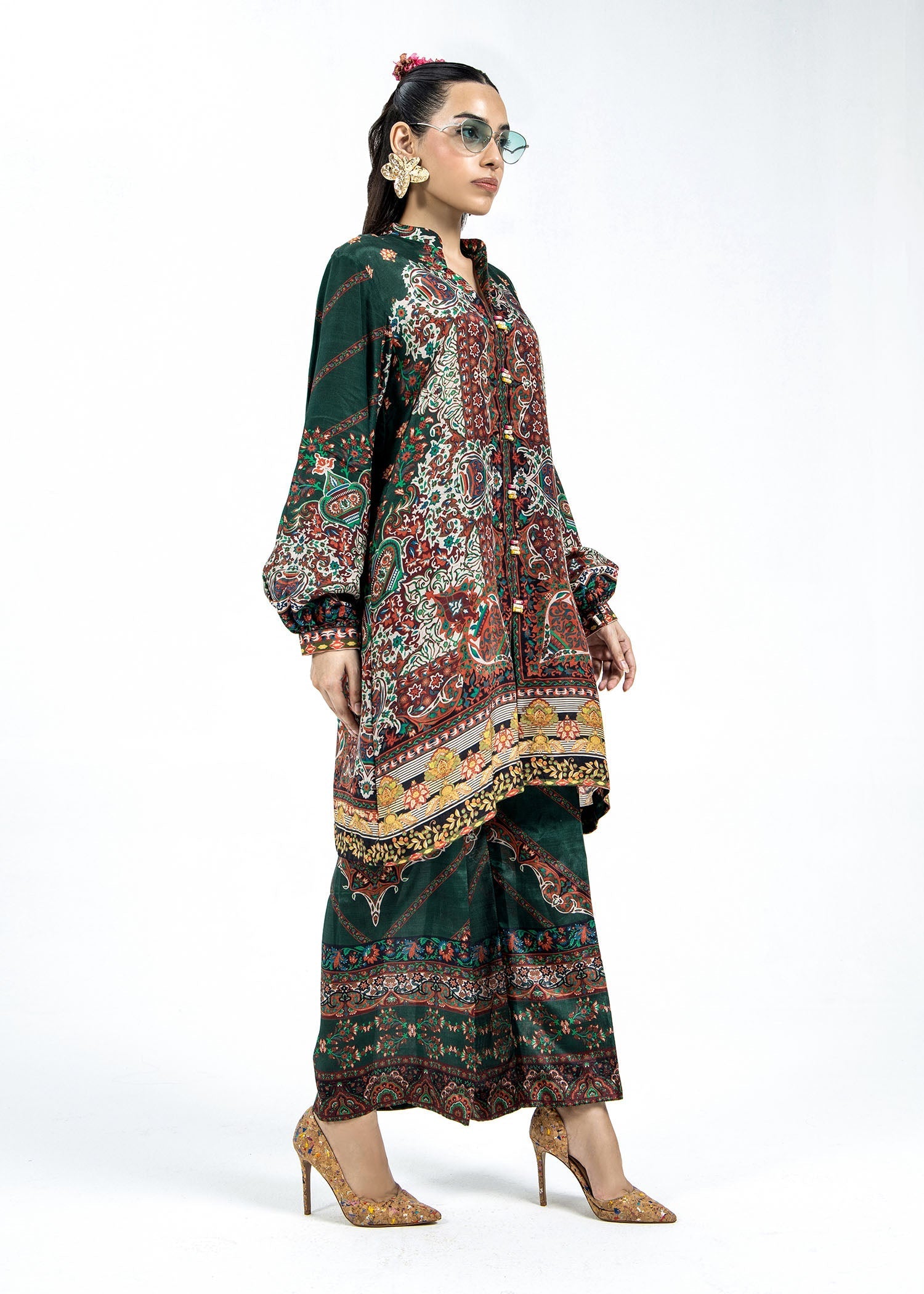 Bottle Green Raw Silk Co-Ord Set Online in Dubai DXB UAE Abudhabi Meena Bazaar