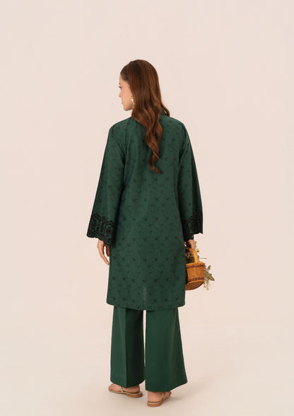Bottle Green Schiffli Embroidered Cambric Ladies Suit Online in UK USA Canada