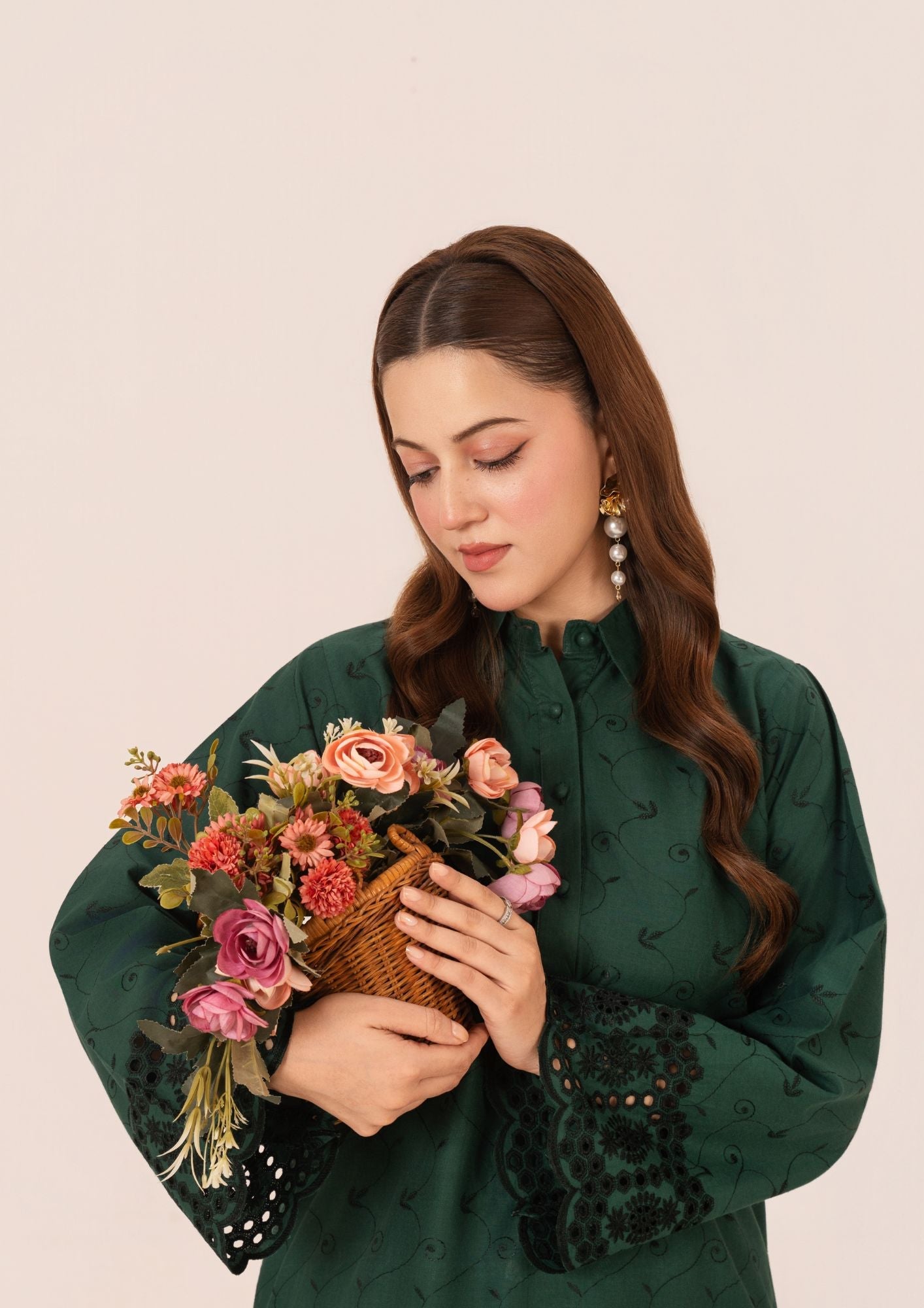 Bottle Green Schiffli Embroidered Cambric Ready to Wear Suit Online in Dubai DXB UAE Abudhabi Meena Bazaar
