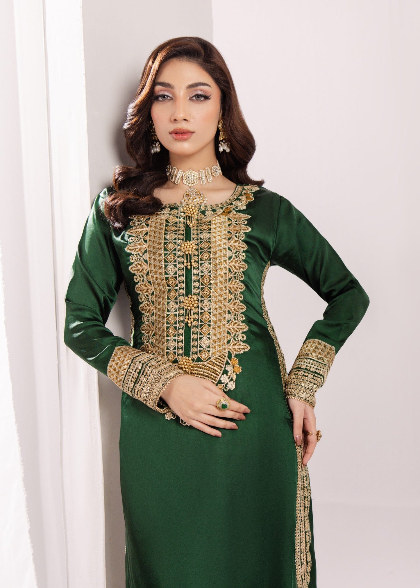 Bottle Green Silk Straight Trouser Suit Online in UK USA Canada