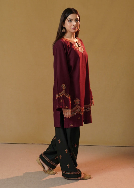 Bottle Green Slub Khaddar Pakistani Kurta Set Online in KSA Riyadh Saudi Arabia Oman Bahrain Qatar
