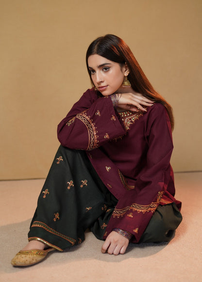 Bottle Green Slub Khaddar Pakistani Kurta Set Online in KSA Riyadh Saudi Arabia Oman Bahrain Qatar