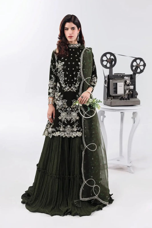Bottle Green Velvet Embellished Sharara Gharara Online in Dubai UAE Abudhabi Ajman Sharjah