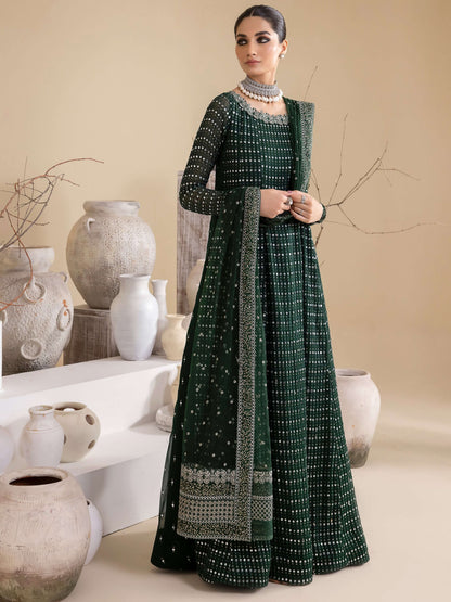 Bottle Green Pure Chiffon Anarkali