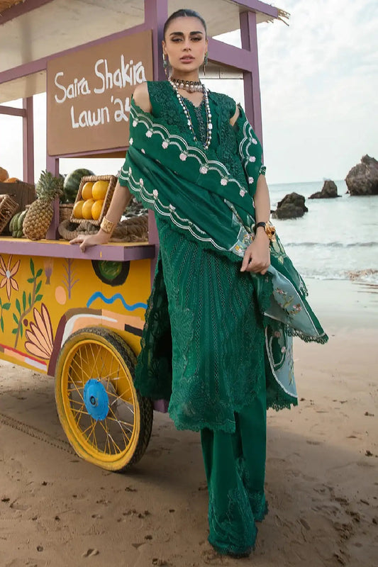 Bottle Green Embroidered Lawn Suit