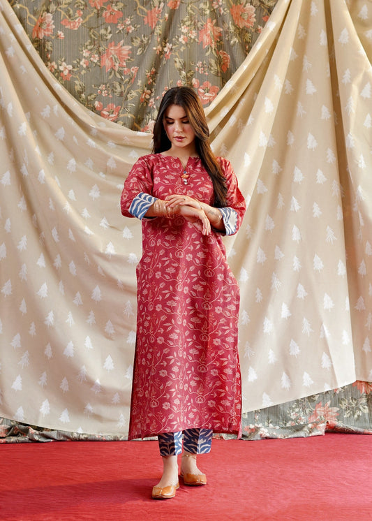 Brick Red Lawn Kurta Set for Women Online in KSA Riyadh Saudi Arabia Oman Bahrain Qatar
