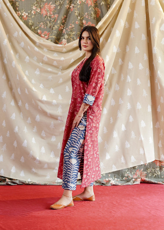 Brick Red Printed Lawn 2 Piece Kurta Set Online in UK USA Canada