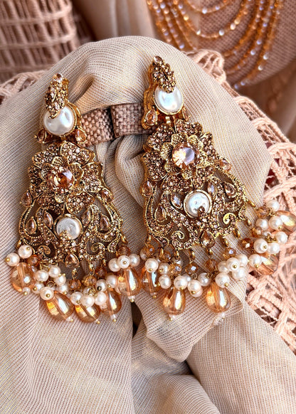 Bridal Champagne Jewellery Set with Stone Work Online in KSA Riyadh Saudi Arabia Oman Bahrain Qatar