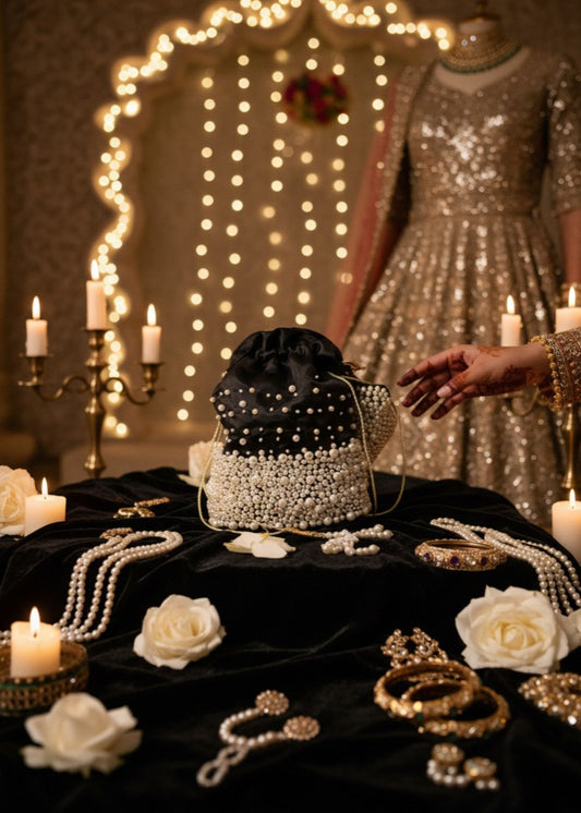 Bridal Clutch Black Velvet Potli Bag Online in KSA Riyadh Saudi Arabia Oman Bahrain Qatar