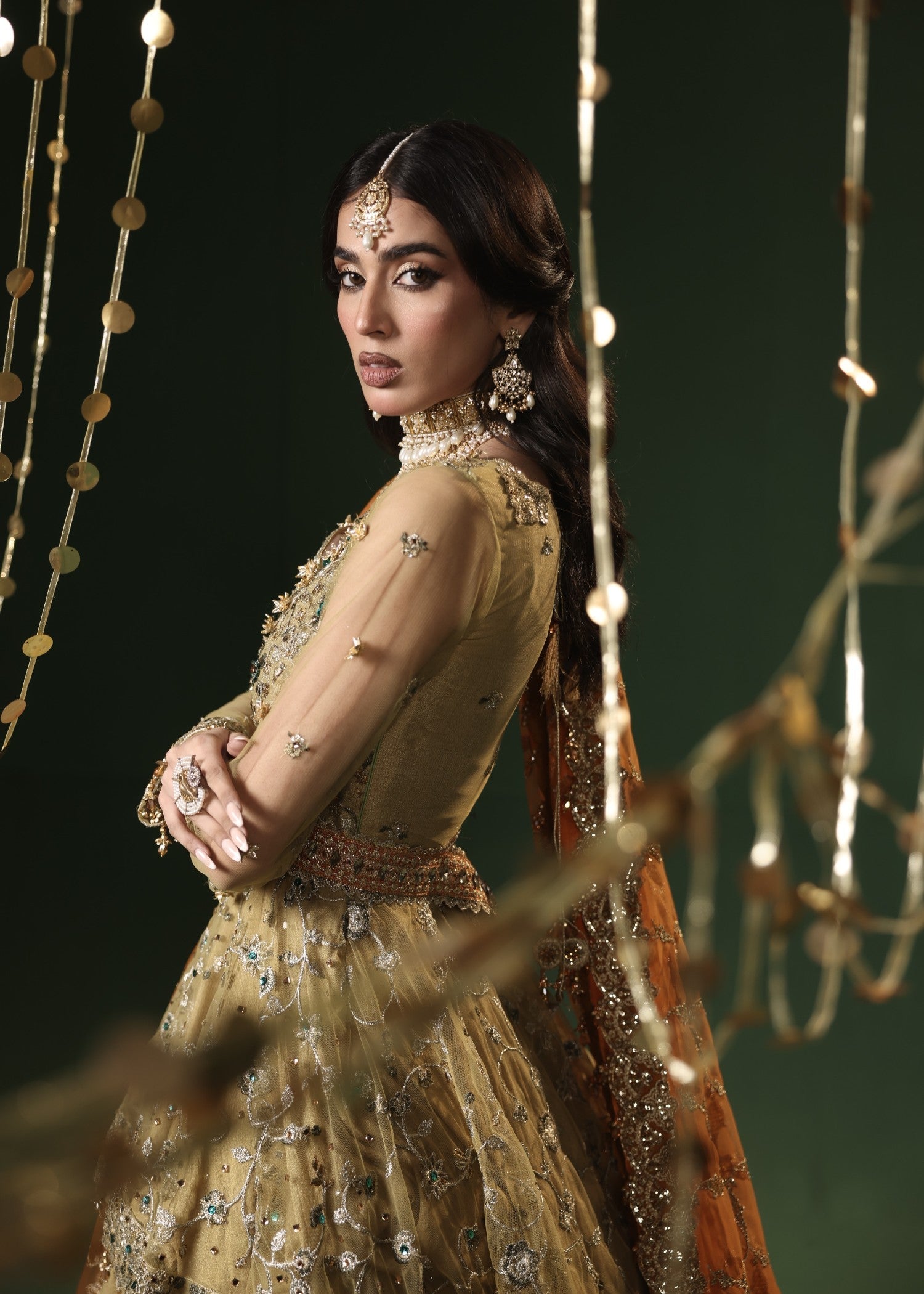 Bridal Gold Net Lehenga with Dupatta Online in Sri Lanka India Australia