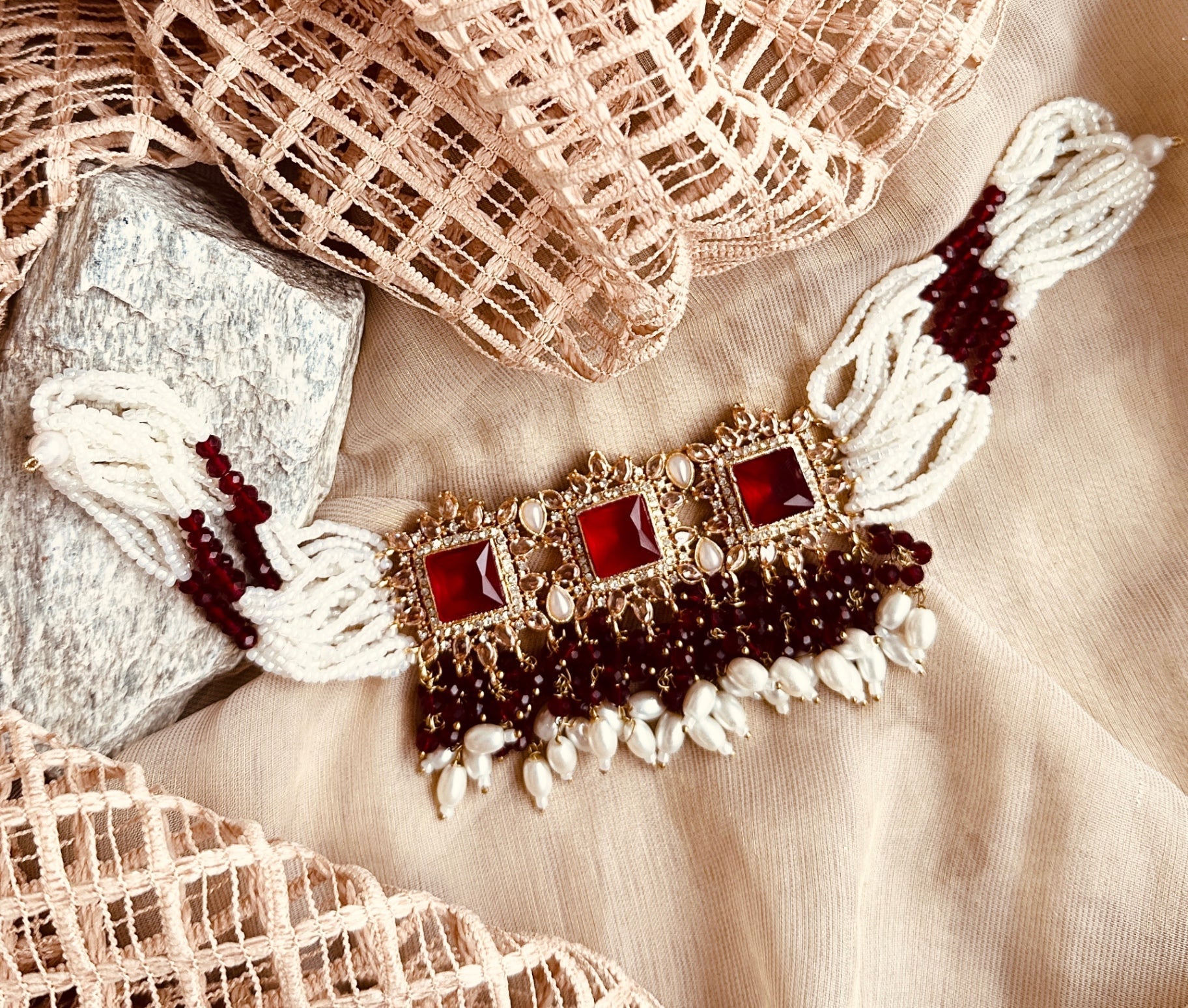 Bridal Maroon Choker Jewellery Set Online in KSA Riyadh Saudi Arabia Oman Bahrain Qatar