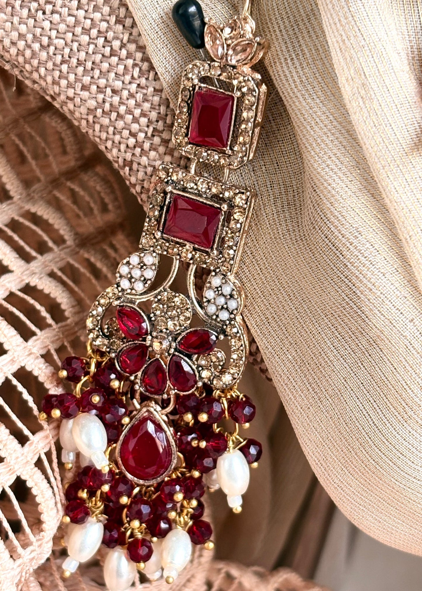 Bridal Maroon Stone Jewellery Set Online in KSA Riyadh Saudi Arabia Oman Bahrain Qatar