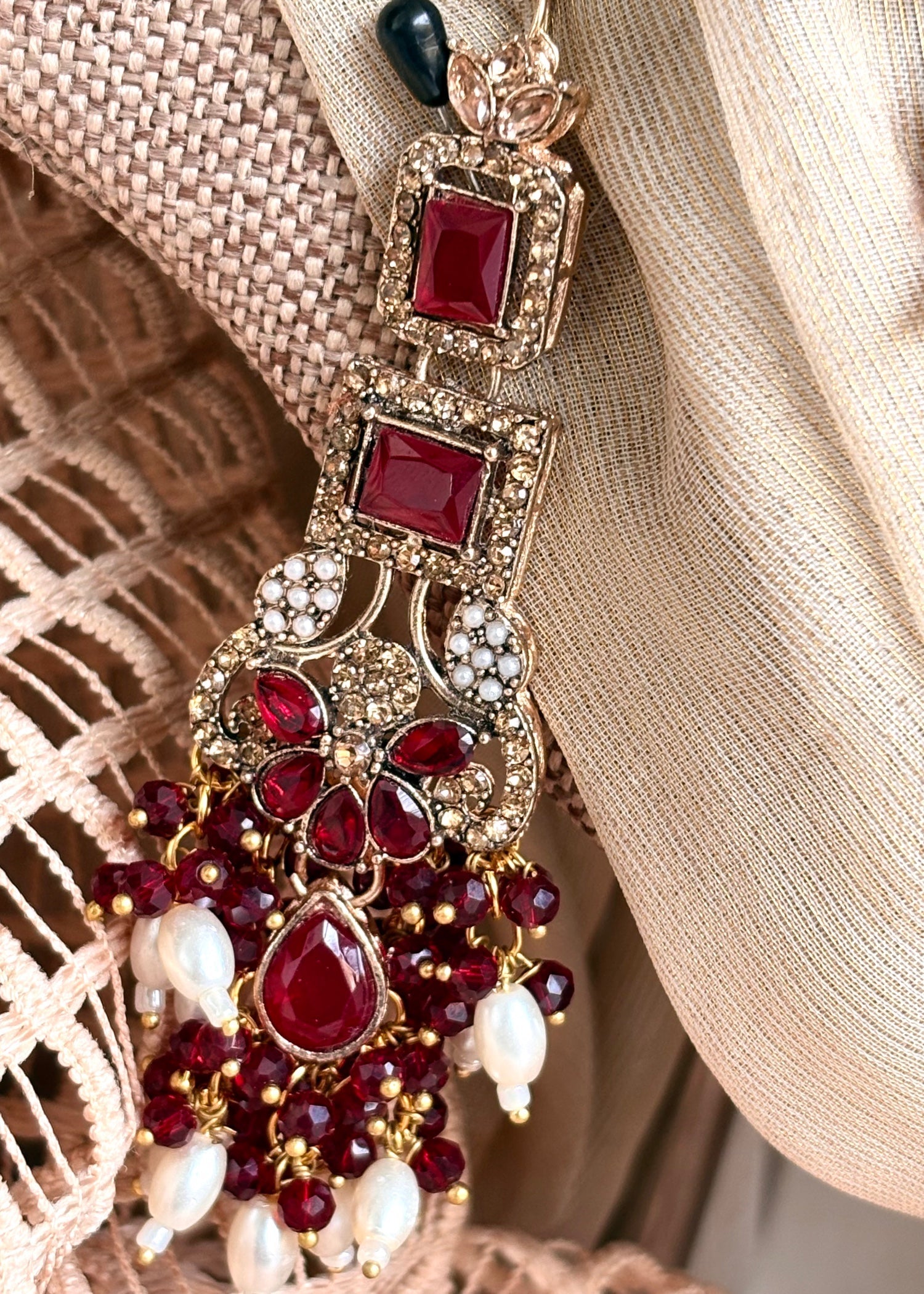 Bridal Maroon Stone Jewellery Set Online in KSA Riyadh Saudi Arabia Oman Bahrain Qatar