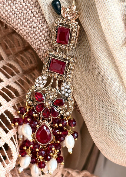 Bridal Maroon Stone Jewellery Set Online in KSA Riyadh Saudi Arabia Oman Bahrain Qatar