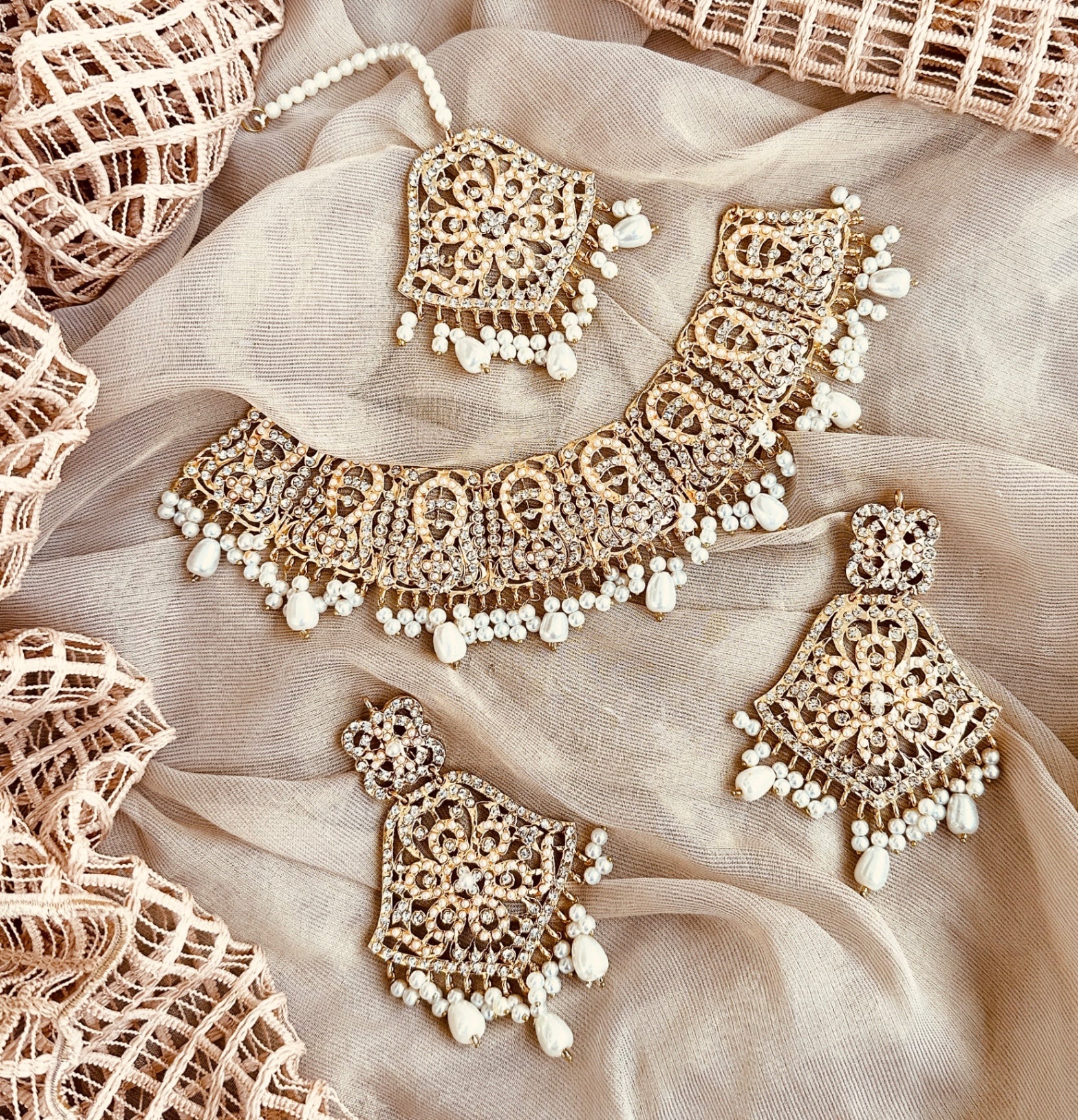 Bridal Pearl White Gold Plated Jewelry Set Online in UK USA Canada