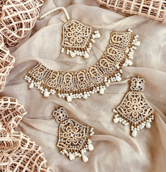 Bridal Pearl White Gold Plated Jewelry Set Online in UK USA Canada