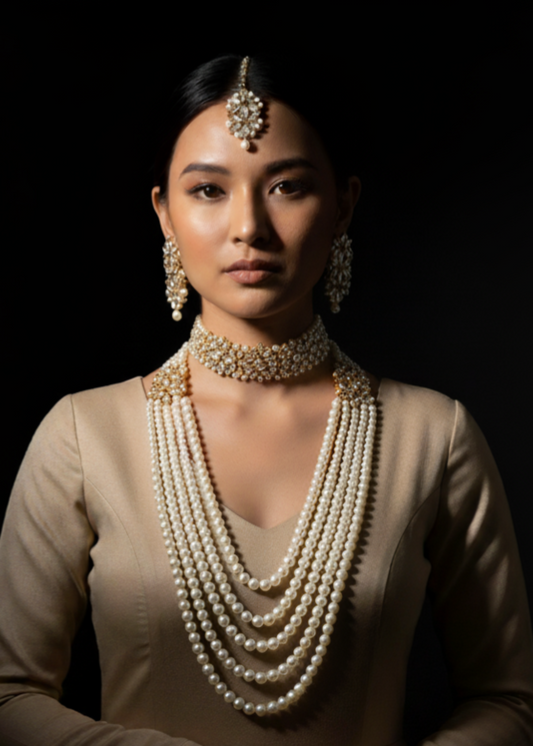 Bridal Pearl White Stone Work Jewellery Set Online in UK USA Canada