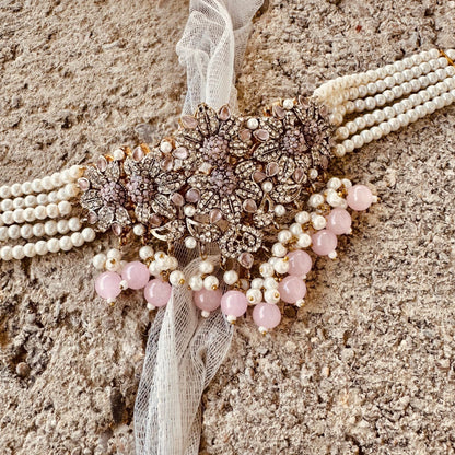 Bridal Pink Choker with Earrings and Tikka Online in KSA Riyadh Saudi Arabia Oman Bahrain Qatar