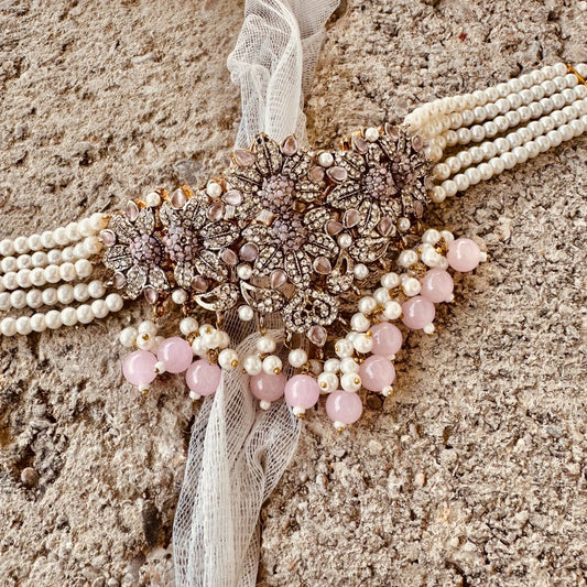 Bridal Pink Choker with Earrings and Tikka Online in KSA Riyadh Saudi Arabia Oman Bahrain Qatar