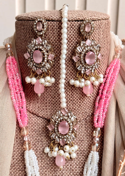 Bridal Pink Jewellery Set with Matching Earrings Online in KSA Riyadh Saudi Arabia Oman Bahrain Qatar