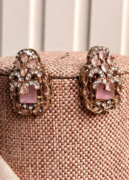 Bridal Pink Stone Work Jewellery Set Online in KSA Riyadh Saudi Arabia Oman Bahrain Qatar