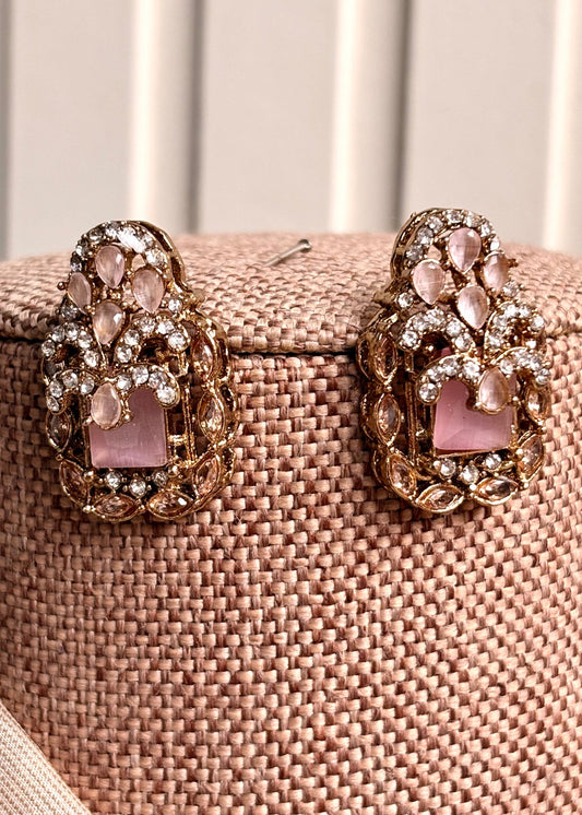Bridal Pink Stone Work Jewellery Set Online in KSA Riyadh Saudi Arabia Oman Bahrain Qatar