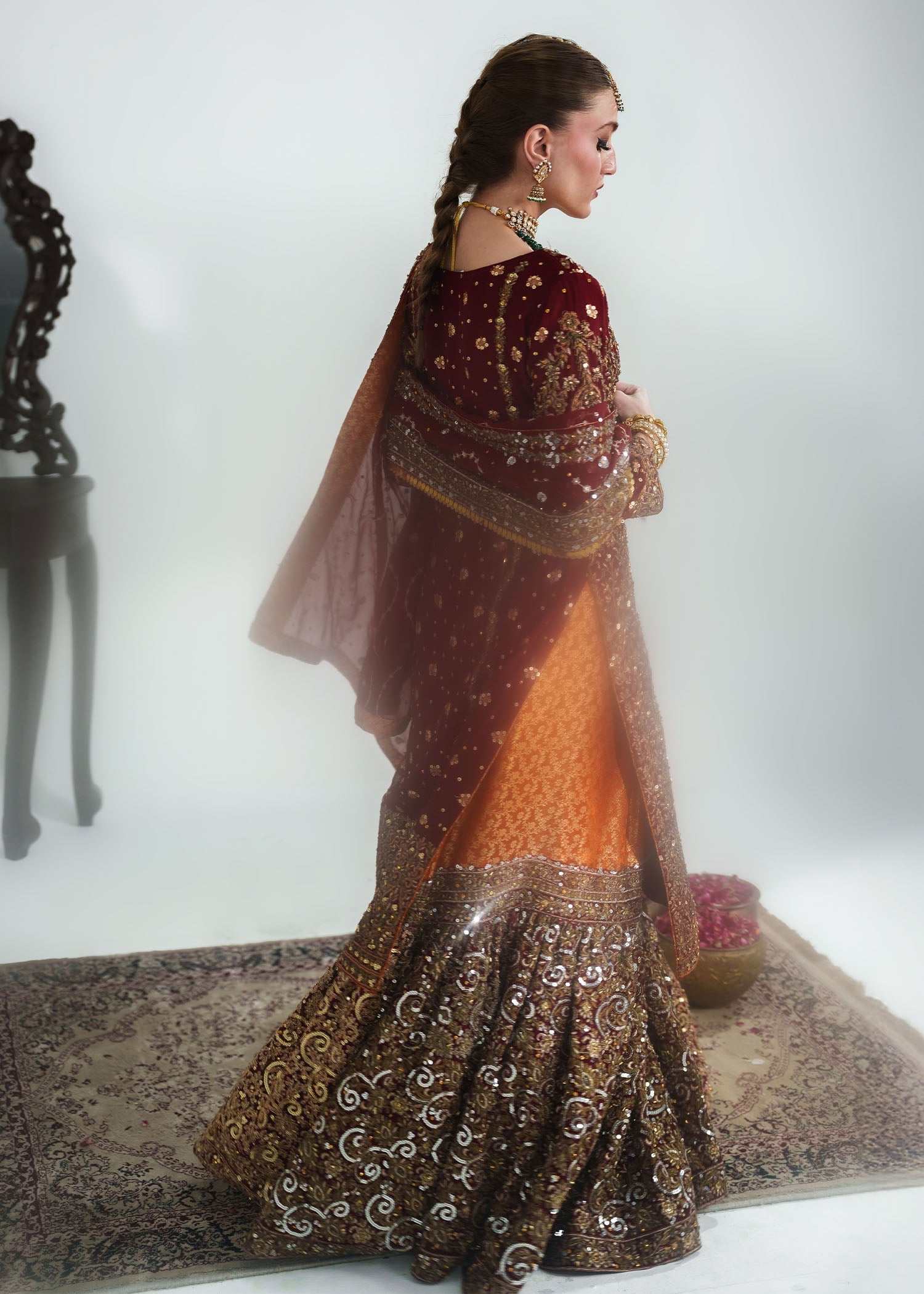 Bridal Red Chiffon Lehenga with Dupatta Online in Sri Lanka India Australia