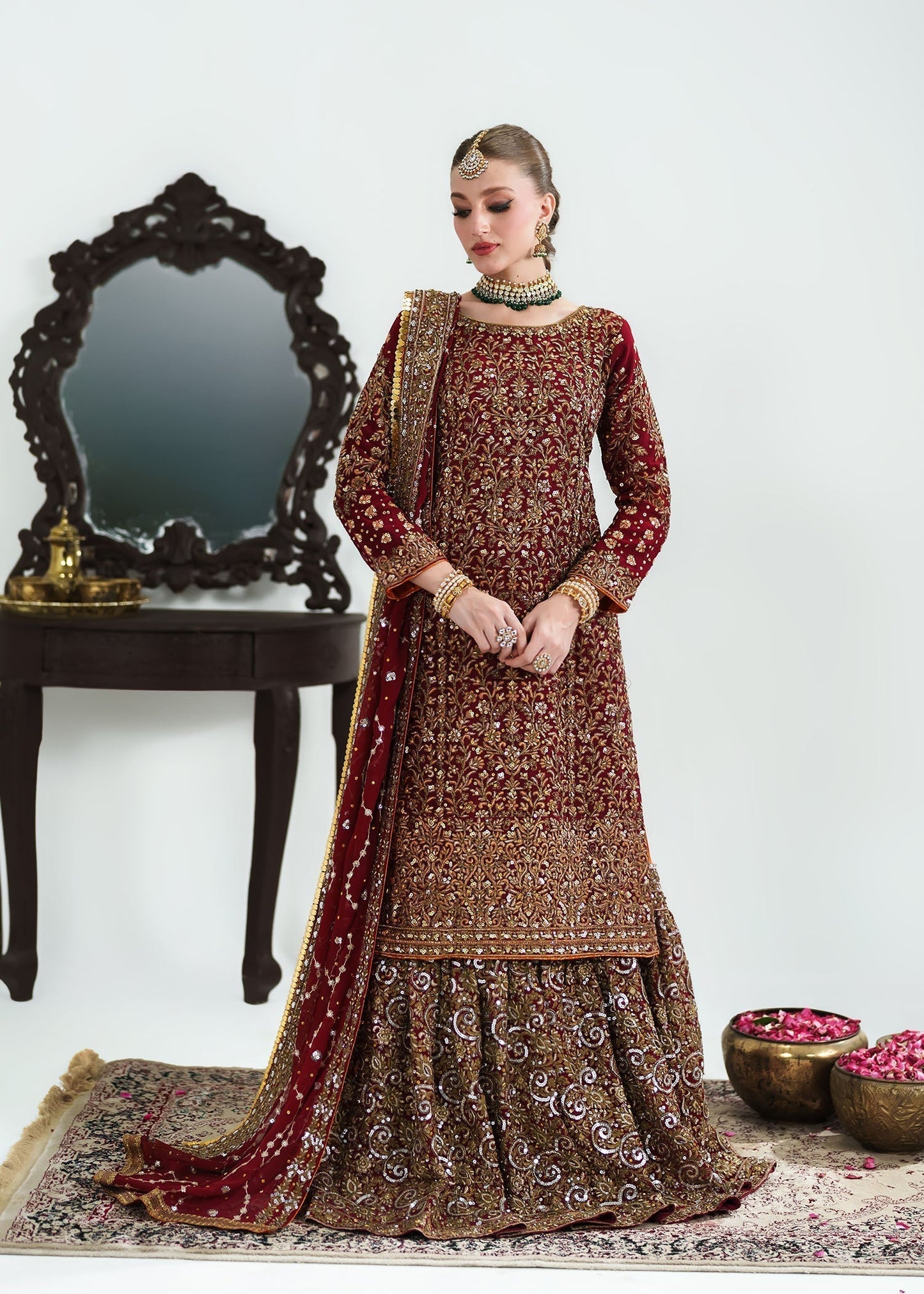 Bridal Red Chiffon Lehenga with Dupatta Online in Sri Lanka India Australia