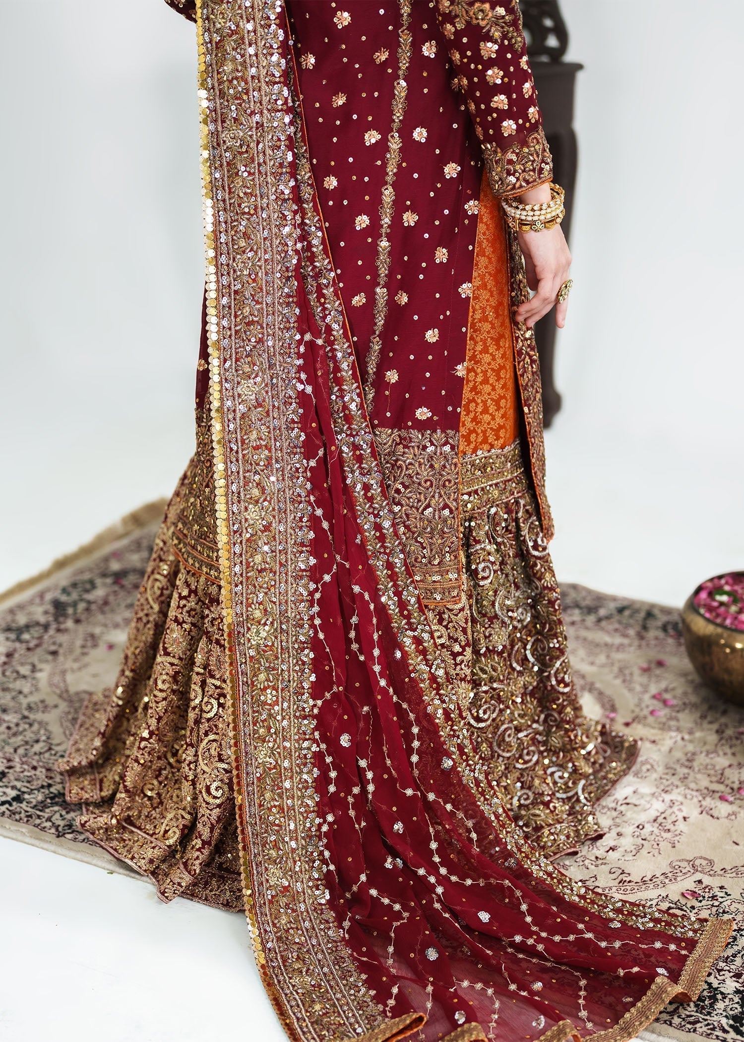 Bridal Red Chiffon Lehenga with Dupatta Online in Sri Lanka India Australia