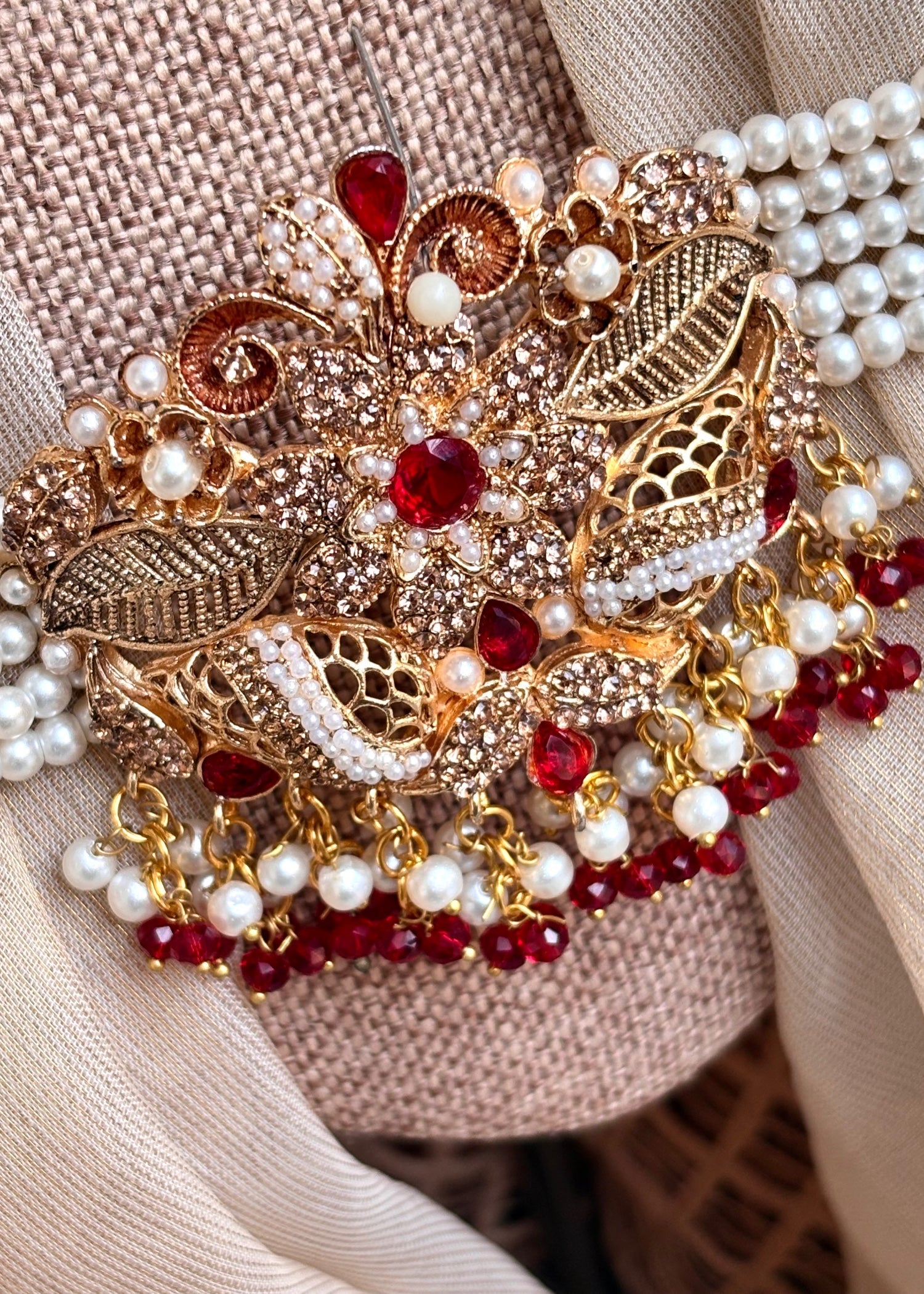 Bridal Red Choker Necklace Set Online in KSA Riyadh Saudi Arabia Oman Bahrain Qatar