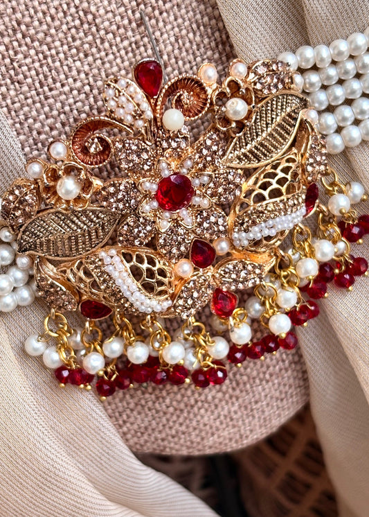 Bridal Red Choker Necklace Set Online in KSA Riyadh Saudi Arabia Oman Bahrain Qatar