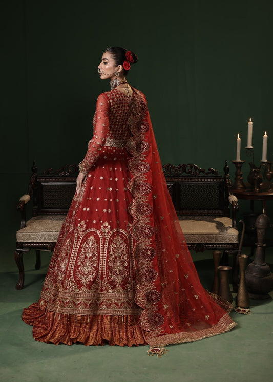 Bridal Red Net Lehenga with Dupatta Online in KSA Riyadh Saudi Arabia Oman Bahrain Qatar